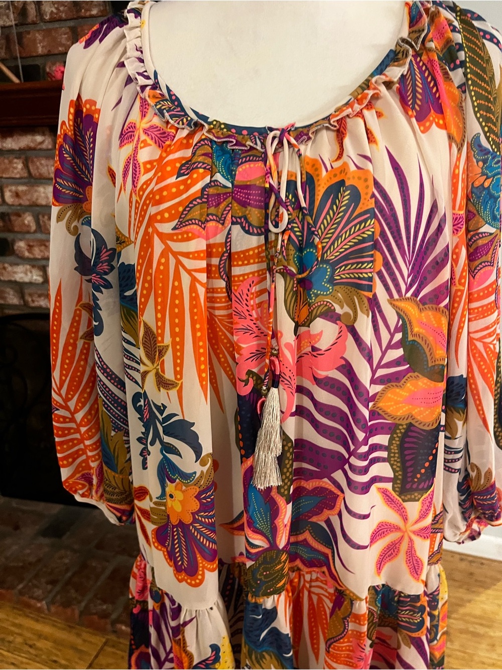 Trina Turk Multi-Color Tropical Print Long Sleeve Dress - Picture 2 of 5